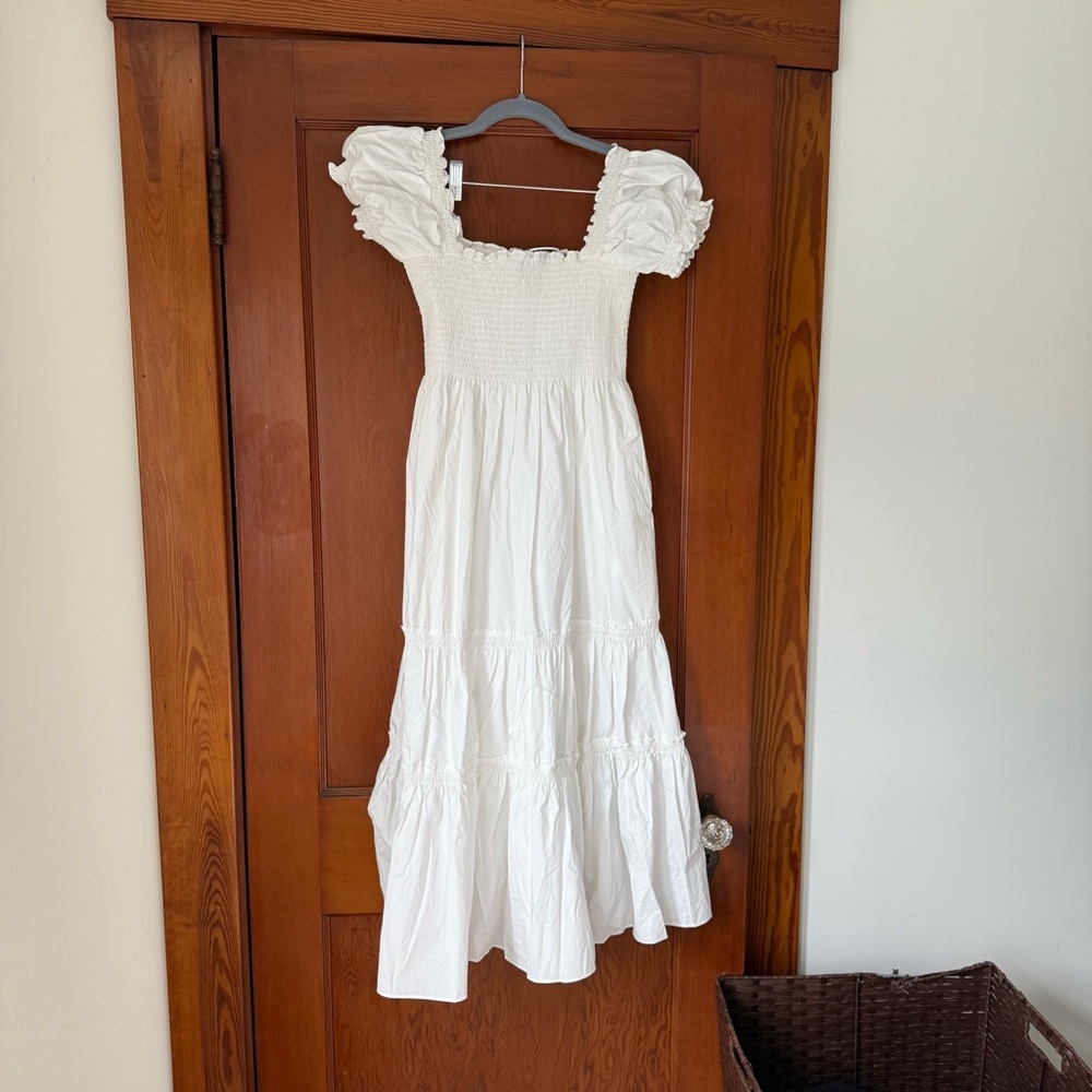 NWT OPT (O.P.T) Few Moda White Smocked Midi Dress